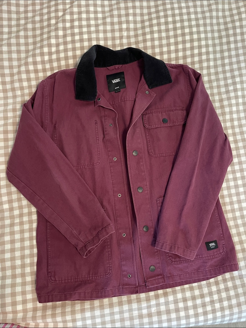 Vans Maroon Work-Style Jacket with Black Corduroy Collar